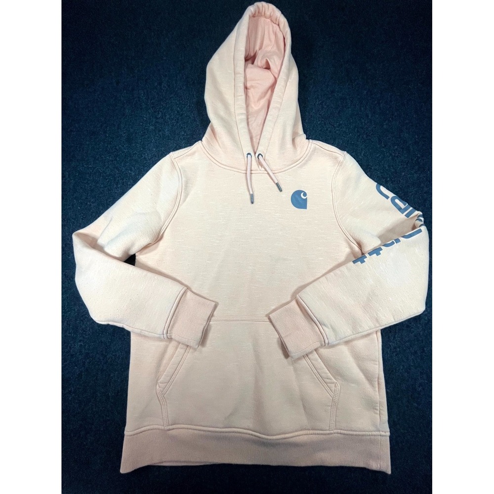 Carhartt Hoodie Womens M (8/10) Peach Relaxed Fit Logo Long Sleeve Pullover